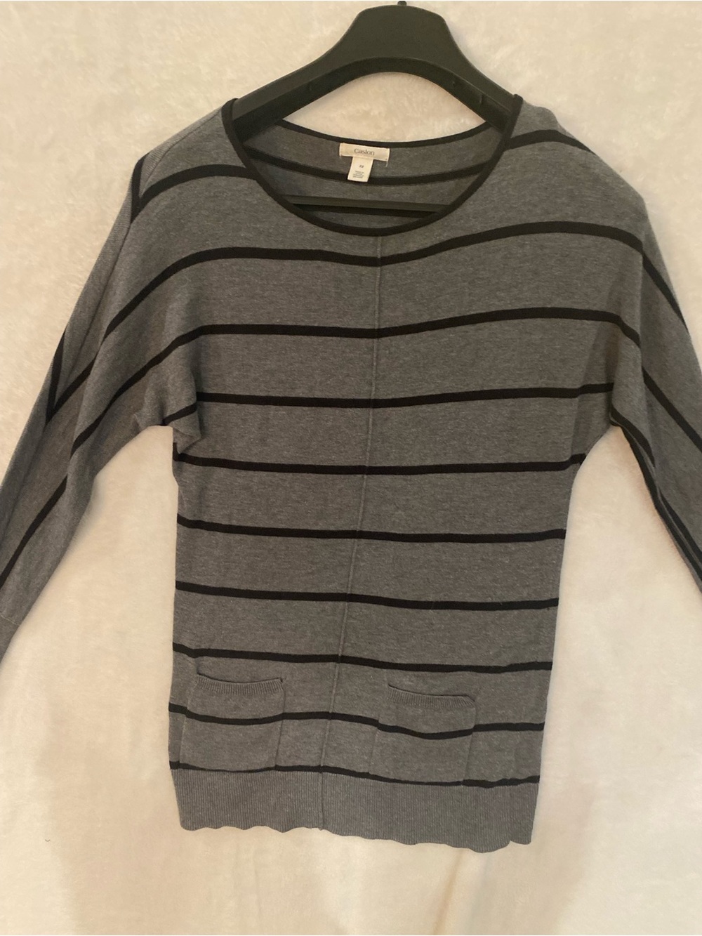 Caslon Gray Black Striped Scoop Neck Sweater US XS